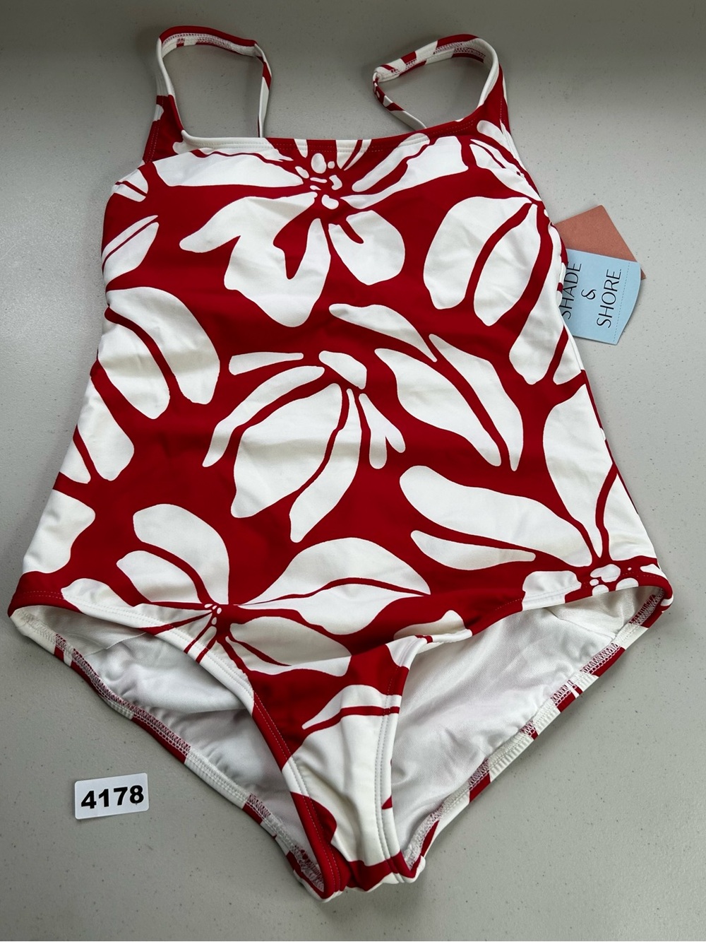 Shade & Shore One Piece Swimsuit XS Red White Floral Wide Strap Padded New